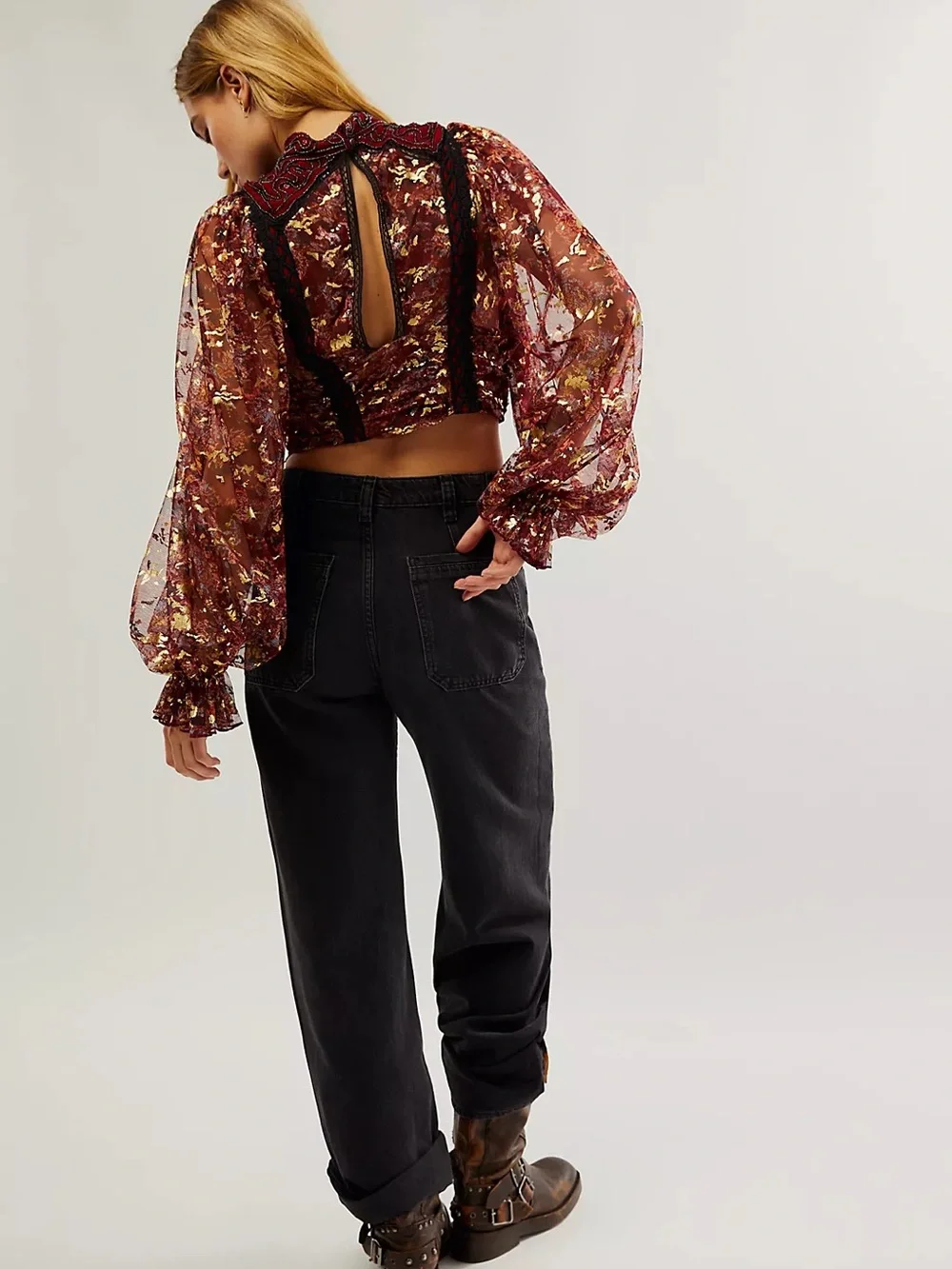 Free People Anthropologie Camille Beaded Crop Top